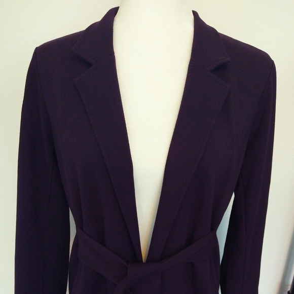 Eileen Fisher Purple Ponte Knit Belted Self Tie Coat Pockets Stretch Classic - Picture 6 of 10